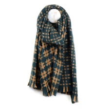 Teal Crosshatch Check Scarf by Peace of Mind